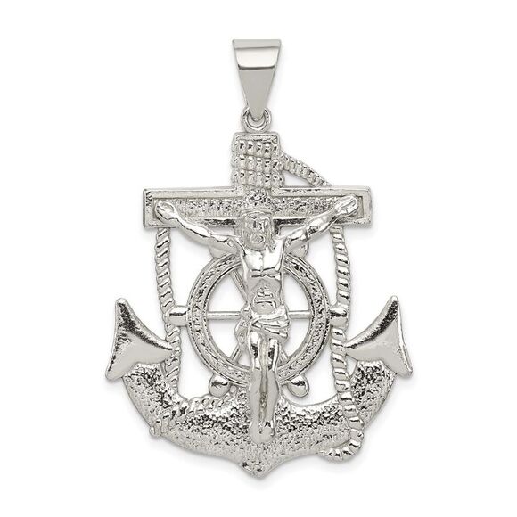 Sterling Silver 2D Polished Mariner Crucifix Cross Pendant 29 x 45mm